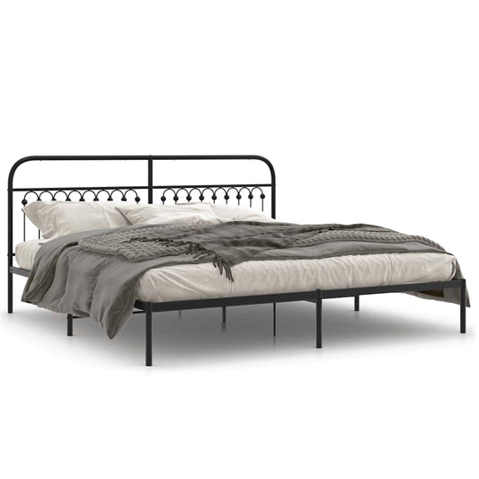 Metal Bed Frame without Mattress with Headboard Black 200x200cm Metal Bed Frame without Mattress with Headboard Black 200x200cm