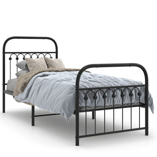Metal Bed Frame without Mattress with Footboard Black 75x190cm Metal Bed Frame without Mattress with Footboard Black 75x190cm