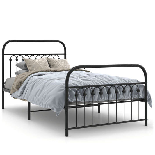 Metal Bed Frame without Mattress with Footboard Black 100x200cm Metal Bed Frame without Mattress with Footboard Black 100x200cm