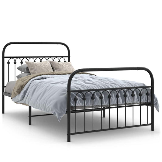 Metal Bed Frame without Mattress with Footboard Black 107x203cm Metal Bed Frame without Mattress with Footboard Black 107x203cm