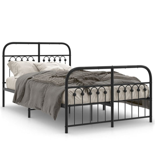Metal Bed Frame without Mattress with Footboard Black 120x200cm Metal Bed Frame without Mattress with Footboard Black 120x200cm