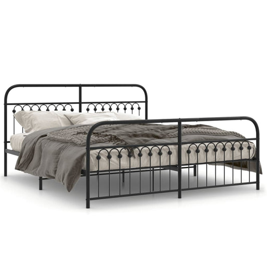 Metal Bed Frame without Mattress with Footboard Black 183x203cm Metal Bed Frame without Mattress with Footboard Black 183x203cm