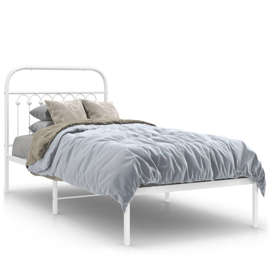 Metal Bed Frame without Mattress with Headboard White 90x190cm Metal Bed Frame without Mattress with Headboard White 90x190cm