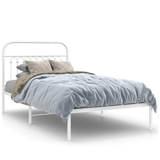 Metal Bed Frame without Mattress with Headboard White 100x200cm Metal Bed Frame without Mattress with Headboard White 100x200cm