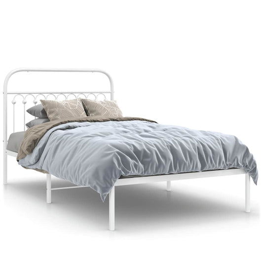 Metal Bed Frame without Mattress with Headboard White 107x203cm Metal Bed Frame without Mattress with Headboard White 107x203cm