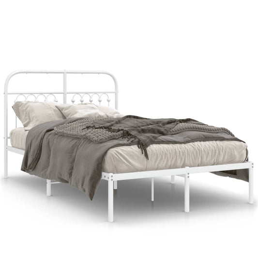 Metal Bed Frame without Mattress with Headboard White 120x190cm Metal Bed Frame without Mattress with Headboard White 120x190cm