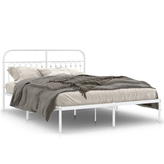 Metal Bed Frame without Mattress with Headboard White 150x200cm Metal Bed Frame without Mattress with Headboard White 150x200cm