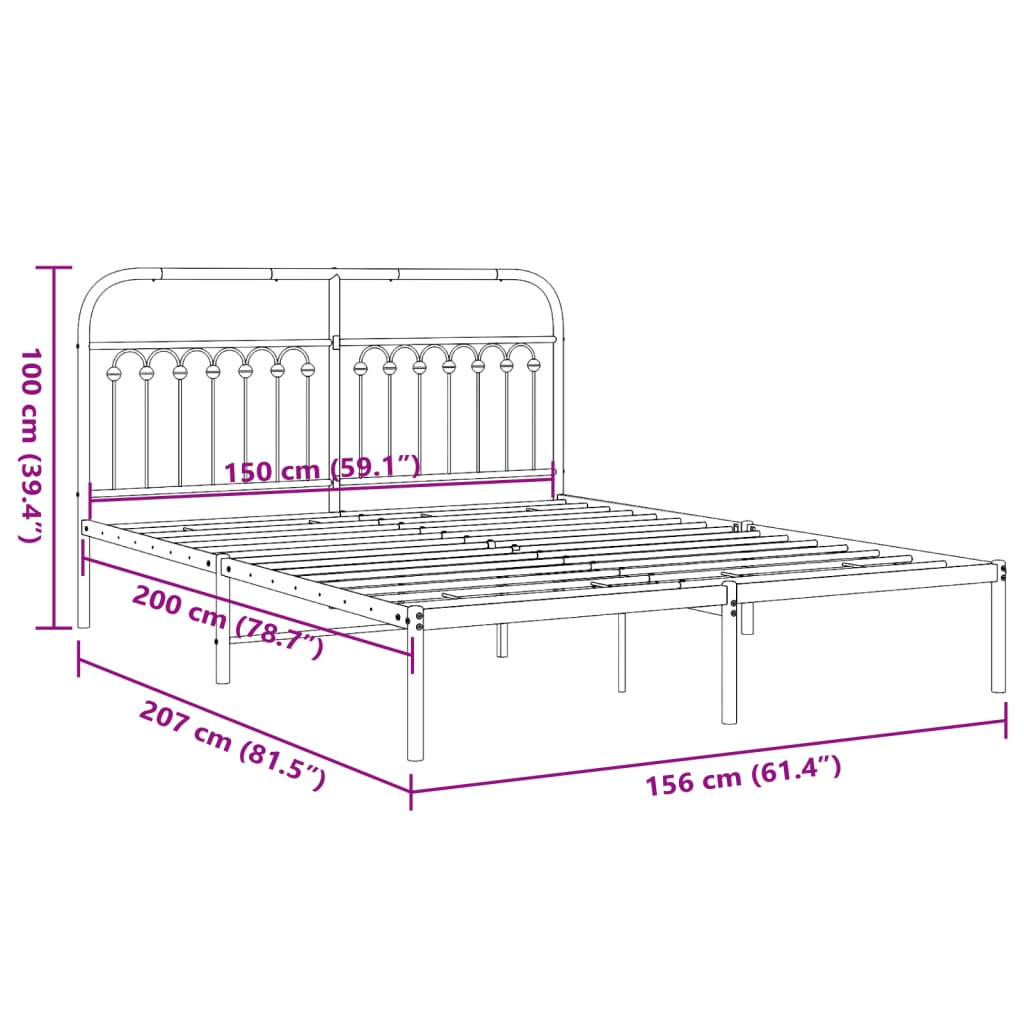 Metal Bed Frame without Mattress with Headboard White 150x200cm