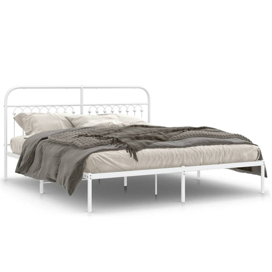 Metal Bed Frame without Mattress with Headboard White 183x203cm Metal Bed Frame without Mattress with Headboard White 183x203cm