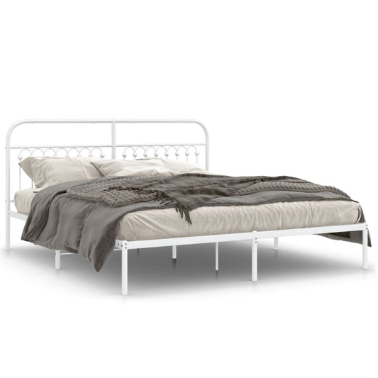 Metal Bed Frame without Mattress with Headboard White 183x213cm Metal Bed Frame without Mattress with Headboard White 183x213cm