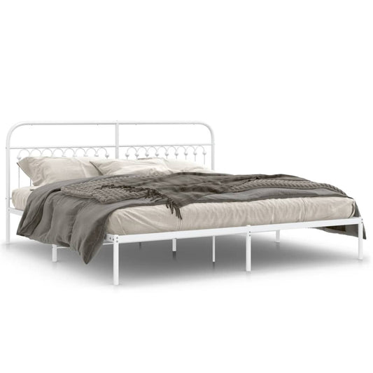 Metal Bed Frame without Mattress with Headboard White 193x203cm Metal Bed Frame without Mattress with Headboard White 193x203cm