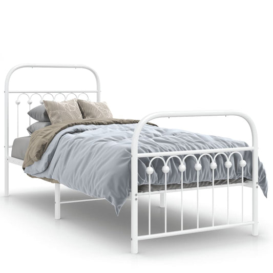 Metal Bed Frame without Mattress with Footboard White 75x190cm Metal Bed Frame without Mattress with Footboard White 75x190cm