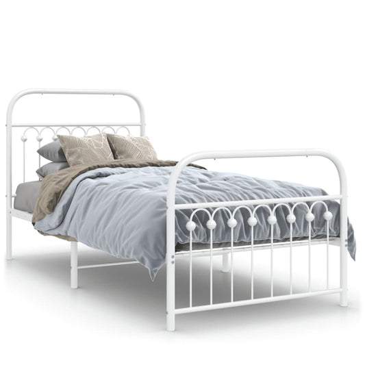 Metal Bed Frame without Mattress with Footboard White 90x200cm Metal Bed Frame without Mattress with Footboard White 90x200cm