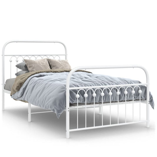 Metal Bed Frame without Mattress with Footboard White 100x190cm Metal Bed Frame without Mattress with Footboard White 100x190cm