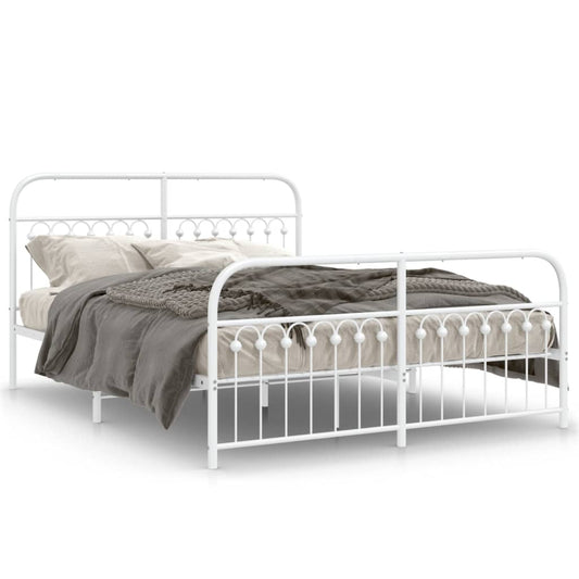 Metal Bed Frame without Mattress with Footboard White 150x200cm Metal Bed Frame without Mattress with Footboard White 150x200cm