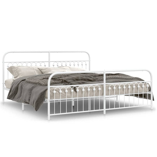 Metal Bed Frame without Mattress with Footboard White 193x203cm Metal Bed Frame without Mattress with Footboard White 193x203cm