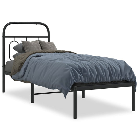 Metal Bed Frame without Mattress with Headboard Black 75x190cm Metal Bed Frame without Mattress with Headboard Black 75x190cm