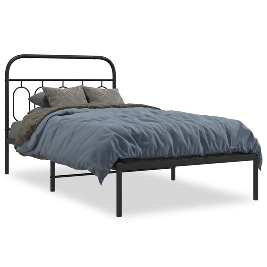 Metal Bed Frame without Mattress with Headboard Black 107x203cm Metal Bed Frame without Mattress with Headboard Black 107x203cm