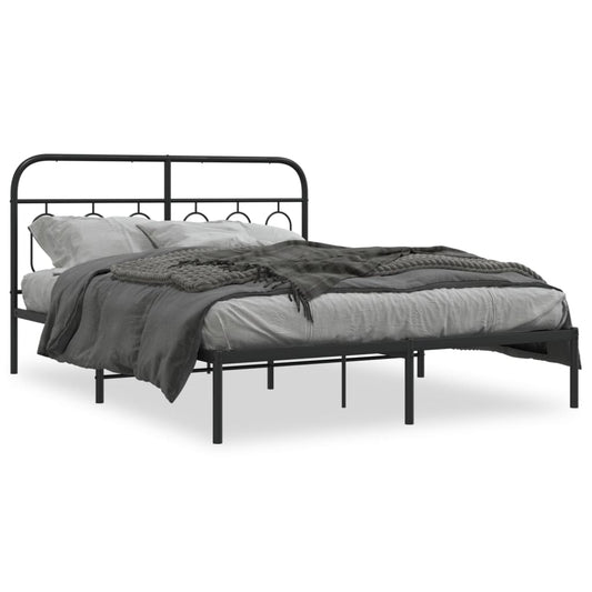 Metal Bed Frame without Mattress with Headboard Black 135x190cm Metal Bed Frame without Mattress with Headboard Black 135x190cm