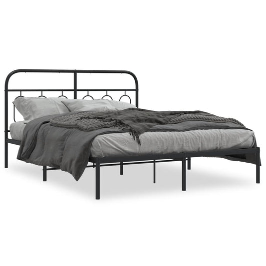 Metal Bed Frame without Mattress with Headboard Black 150x200cm Metal Bed Frame without Mattress with Headboard Black 150x200cm