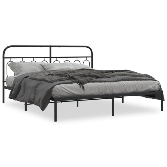 Metal Bed Frame without Mattress with Headboard Black 183x213cm Metal Bed Frame without Mattress with Headboard Black 183x213cm