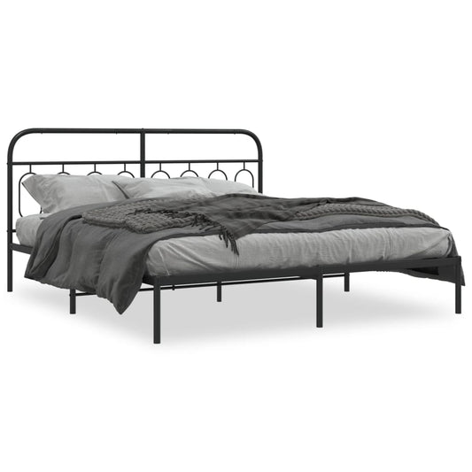 Metal Bed Frame without Mattress with Headboard Black 193x203cm Metal Bed Frame without Mattress with Headboard Black 193x203cm