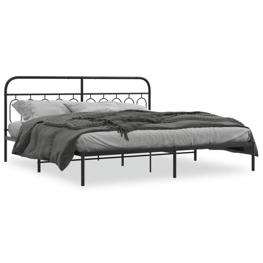 Metal Bed Frame without Mattress with Headboard Black 200x200cm Metal Bed Frame without Mattress with Headboard Black 200x200cm