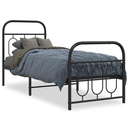 Metal Bed Frame without Mattress with Footboard Black 75x190cm Metal Bed Frame without Mattress with Footboard Black 75x190cm
