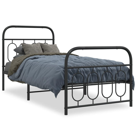 Metal Bed Frame without Mattress with Footboard Black 90x200cm Metal Bed Frame without Mattress with Footboard Black 90x200cm