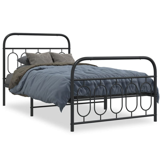 Metal Bed Frame without Mattress with Footboard Black 107x203cm Metal Bed Frame without Mattress with Footboard Black 107x203cm
