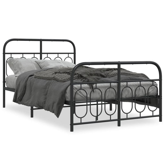 Metal Bed Frame without Mattress with Footboard Black 120x190cm Metal Bed Frame without Mattress with Footboard Black 120x190cm