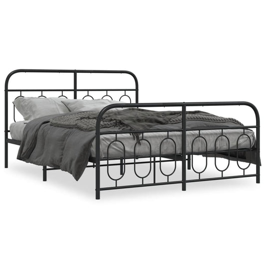 Metal Bed Frame without Mattress with Footboard Black 140x190cm Metal Bed Frame without Mattress with Footboard Black 140x190cm
