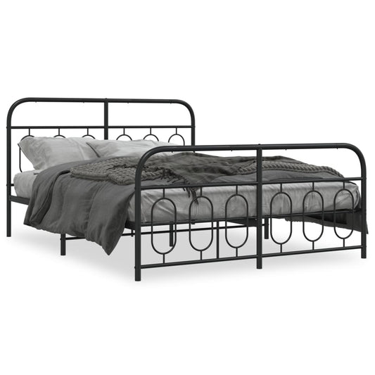 Metal Bed Frame without Mattress with Footboard Black 150x200cm Metal Bed Frame without Mattress with Footboard Black 150x200cm