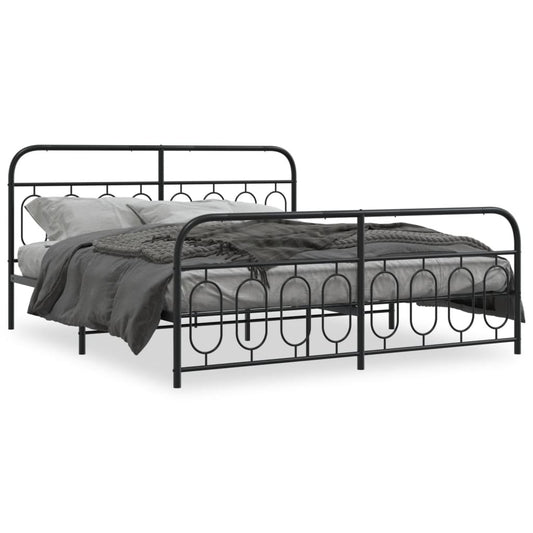 Metal Bed Frame without Mattress with Footboard Black 183x213cm Metal Bed Frame without Mattress with Footboard Black 183x213cm