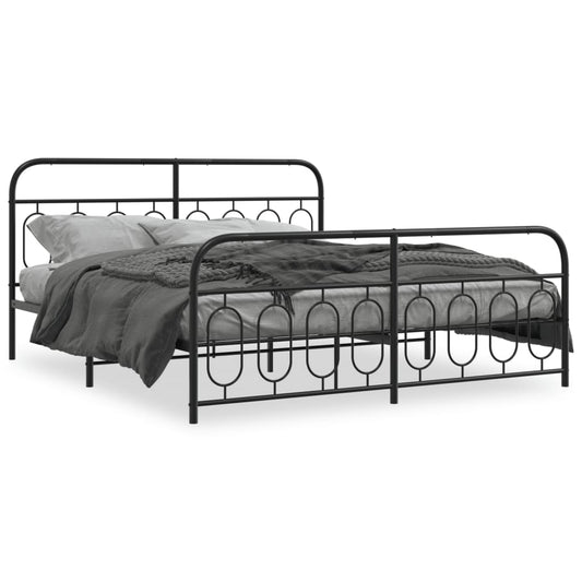 Metal Bed Frame without Mattress with Footboard Black 193x203cm Metal Bed Frame without Mattress with Footboard Black 193x203cm