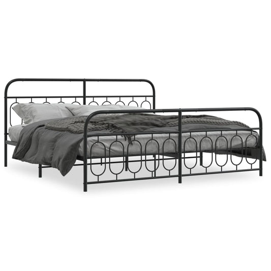 Metal Bed Frame without Mattress with Footboard Black 200x200cm Metal Bed Frame without Mattress with Footboard Black 200x200cm