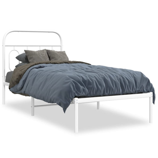 Metal Bed Frame without Mattress with Headboard White 90x190cm Metal Bed Frame without Mattress with Headboard White 90x190cm