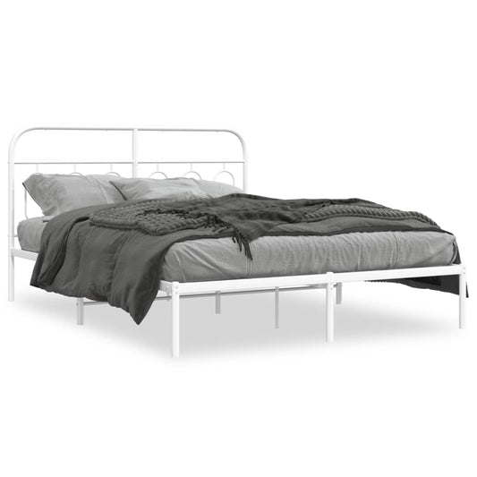 Metal Bed Frame without Mattress with Headboard White 140x190cm Metal Bed Frame without Mattress with Headboard White 140x190cm