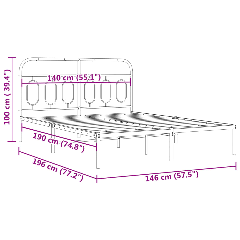 Metal Bed Frame without Mattress with Headboard White 140x190cm