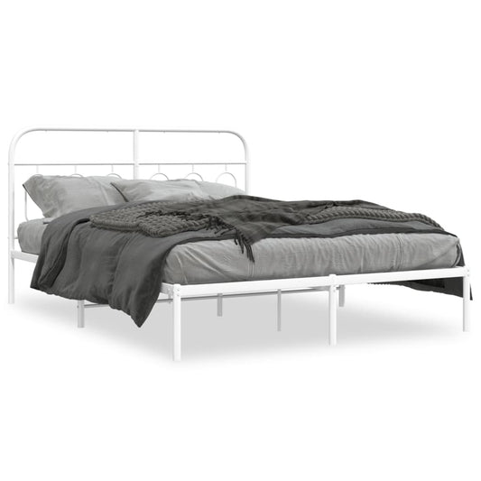 Metal Bed Frame without Mattress with Headboard White 150x200cm Metal Bed Frame without Mattress with Headboard White 150x200cm