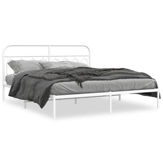 Metal Bed Frame without Mattress with Headboard White 183x213cm Metal Bed Frame without Mattress with Headboard White 183x213cm