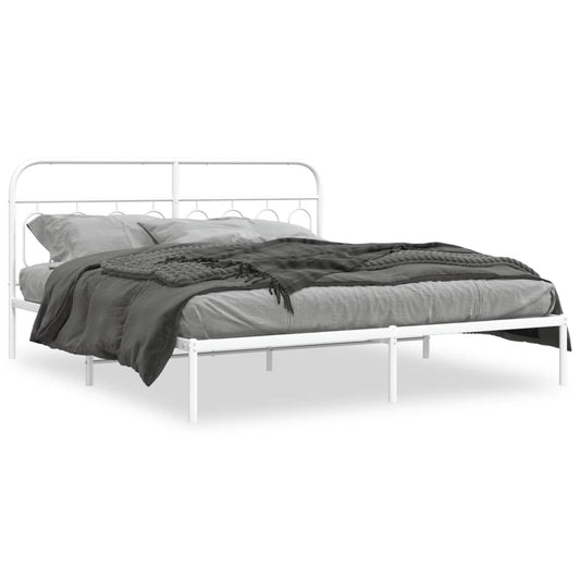 Metal Bed Frame without Mattress with Headboard White 193x203cm Metal Bed Frame without Mattress with Headboard White 193x203cm