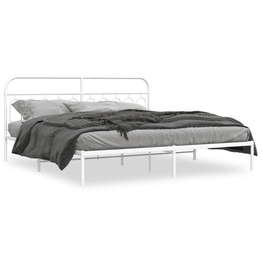Metal Bed Frame without Mattress with Headboard White 200x200cm Metal Bed Frame without Mattress with Headboard White 200x200cm