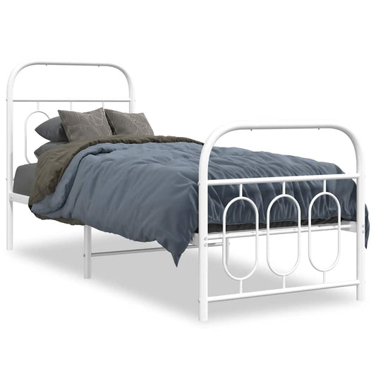 Metal Bed Frame without Mattress with Footboard White 75x190cm Metal Bed Frame without Mattress with Footboard White 75x190cm