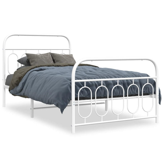 Metal Bed Frame without Mattress with Footboard White 100x190cm Metal Bed Frame without Mattress with Footboard White 100x190cm