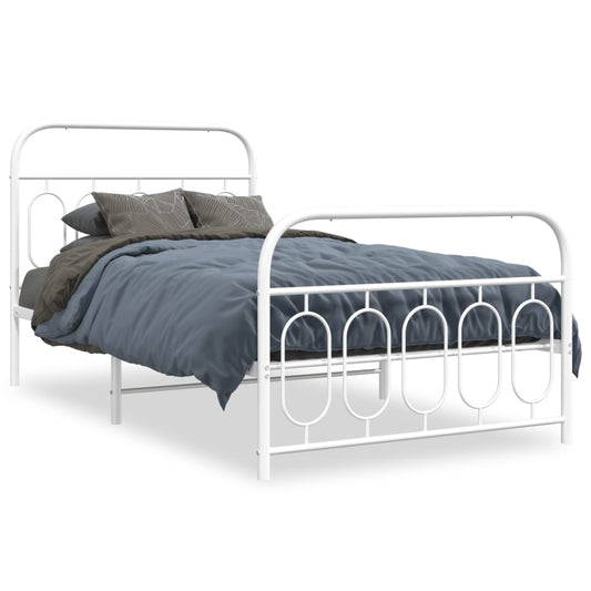 Metal Bed Frame without Mattress with Footboard White 107x203cm Metal Bed Frame without Mattress with Footboard White 107x203cm