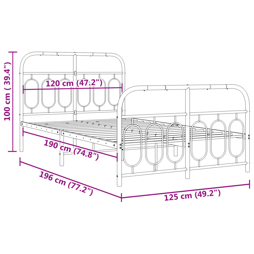 Metal Bed Frame without Mattress with Footboard White 120x190cm