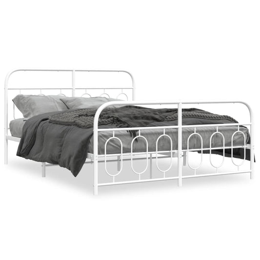 Metal Bed Frame without Mattress with Footboard White 135x190cm Metal Bed Frame without Mattress with Footboard White 135x190cm