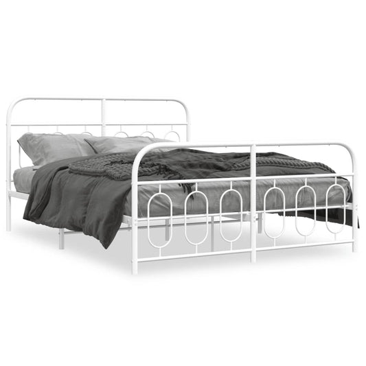 Metal Bed Frame without Mattress with Footboard White 150x200cm Metal Bed Frame without Mattress with Footboard White 150x200cm