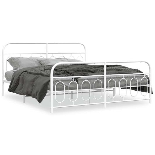 Metal Bed Frame without Mattress with Footboard White 183x213cm Metal Bed Frame without Mattress with Footboard White 183x213cm